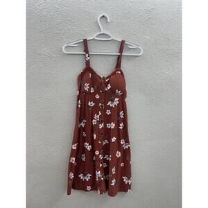 No Boundaries Juniors Dress Size XS Orange Floral Sleeveless Padded Top ButtonUp